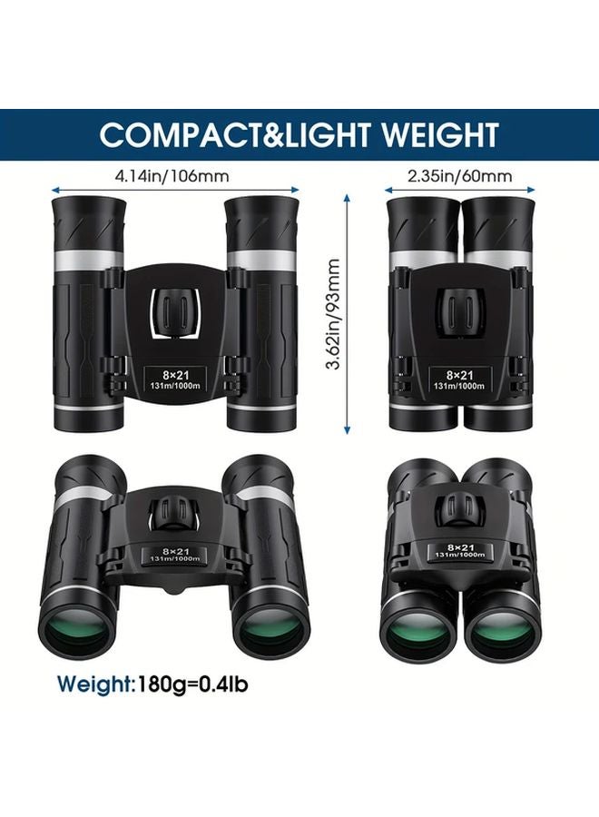 Black 8x21 HD Binoculars 1000m Range Portable Folding for Outdoor Travel Bird Watching - Image 5
