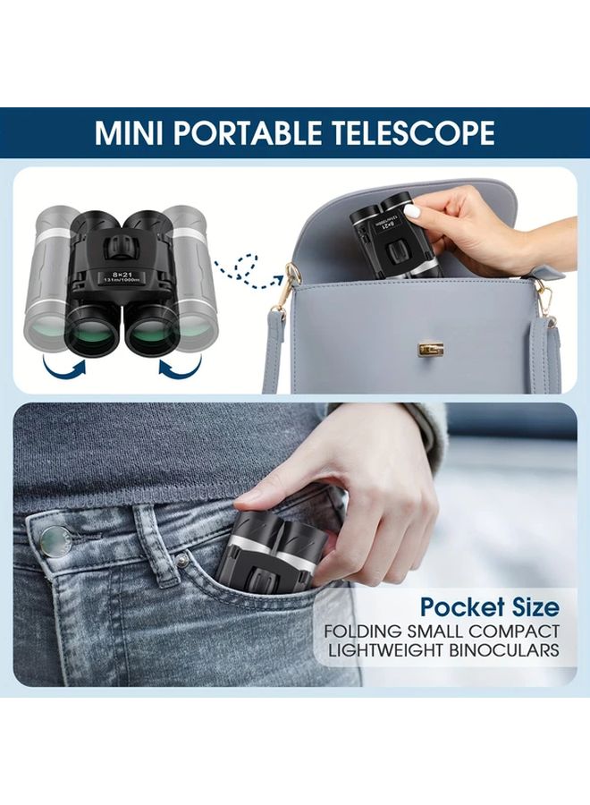 Black 8x21 HD Binoculars 1000m Range Portable Folding for Outdoor Travel Bird Watching - Image 3