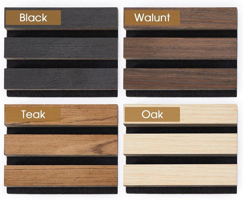 LarWorks Samples 4-Pack 6" x 4.7" Wood Slat Acoustic Panels - Include Black, Walnut, Oak, Teak - Image 2