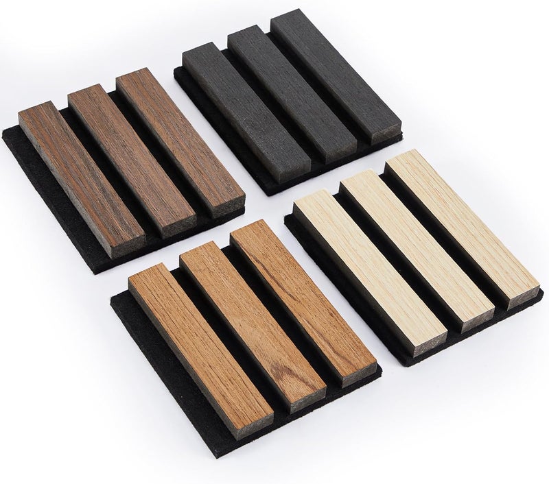 LarWorks Samples 4-Pack 6" x 4.7" Wood Slat Acoustic Panels - Include Black, Walnut, Oak, Teak - Image 4