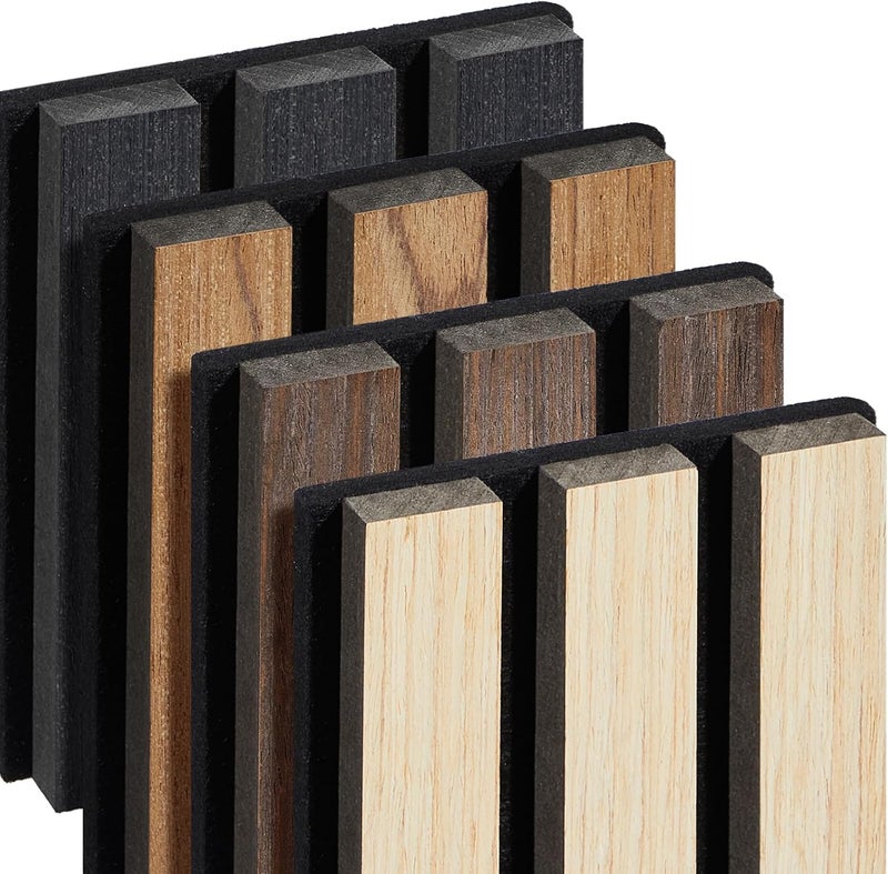 LarWorks Samples 4-Pack 6" x 4.7" Wood Slat Acoustic Panels - Include Black, Walnut, Oak, Teak - Image 3