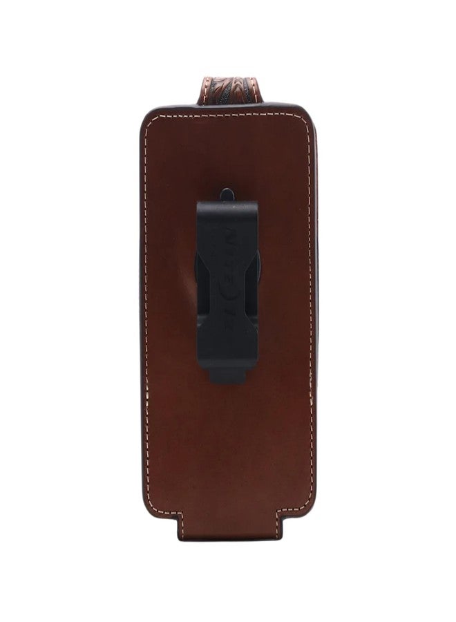 ARIAT Floral Buck Lace Leather Cell Phone Case - Fits iPhone 17/16/15/Pro, Galaxy S25/S24/S23/S22/S21 (Not Max/Ultra) | Magnetic Flap | 360° Belt Clip | Brown, Small - Image 2