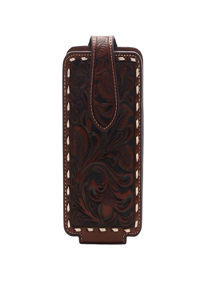 ARIAT Floral Buck Lace Leather Cell Phone Case - Fits iPhone 17/16/15/Pro, Galaxy S25/S24/S23/S22/S21 (Not Max/Ultra) | Magnetic Flap | 360° Belt Clip | Brown, Small - Image 1