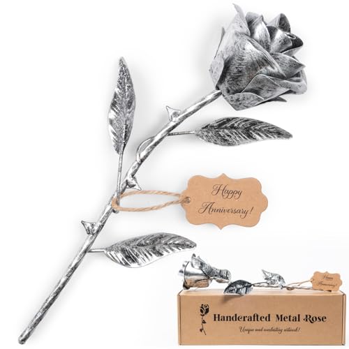 BESZONE Iron Rose Gifts for Her 6th Anniversary Metal Rose Everlasting 6 Year Wedding Anniversary Iron Gifts 11th 11 Year Steel Flower for Wife Husband Him Couples, Handcrafted Love Stained Artwork - Image 1