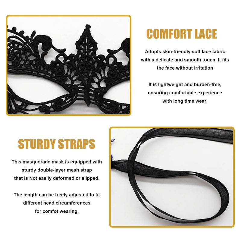 MYMENU Women Masquerade Mask Luxury Lace Venetian Halloween Carnival Masks for Party Costume Cosplay Mardi Gras (Black) - Image 3