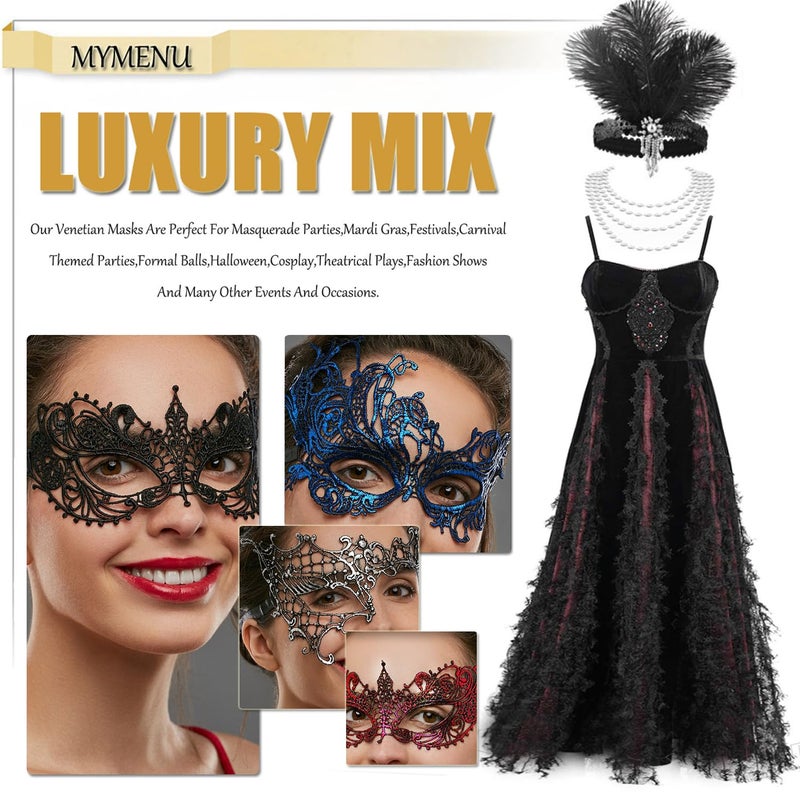MYMENU Women Masquerade Mask Luxury Lace Venetian Halloween Carnival Masks for Party Costume Cosplay Mardi Gras (Black) - Image 5