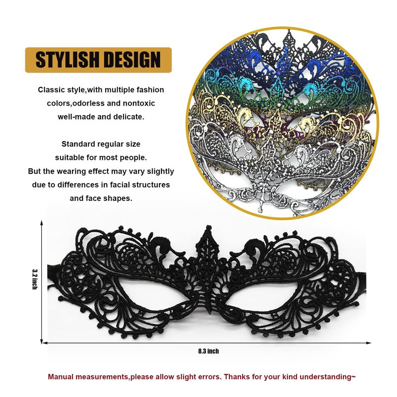 MYMENU Women Masquerade Mask Luxury Lace Venetian Halloween Carnival Masks for Party Costume Cosplay Mardi Gras (Black) - Image 4