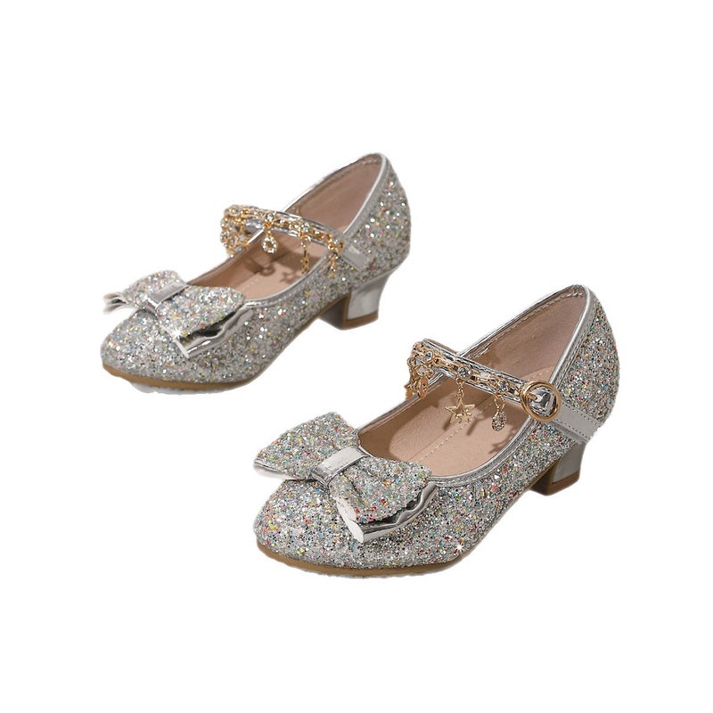 Autumn New Girls Sequin Princess Shoes Little Girl Dance Performance High Heels Children''s Chain Single Shoes - Image 3