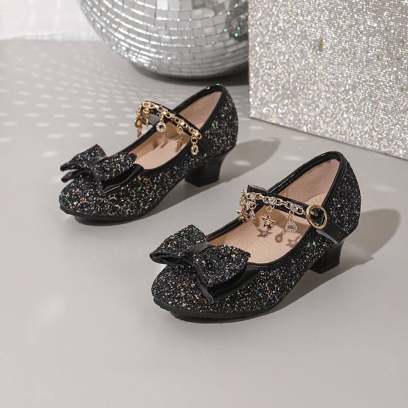 Autumn New Girls Sequin Princess Shoes Little Girl Dance Performance High Heels Children''s Chain Single Shoes - Image 2