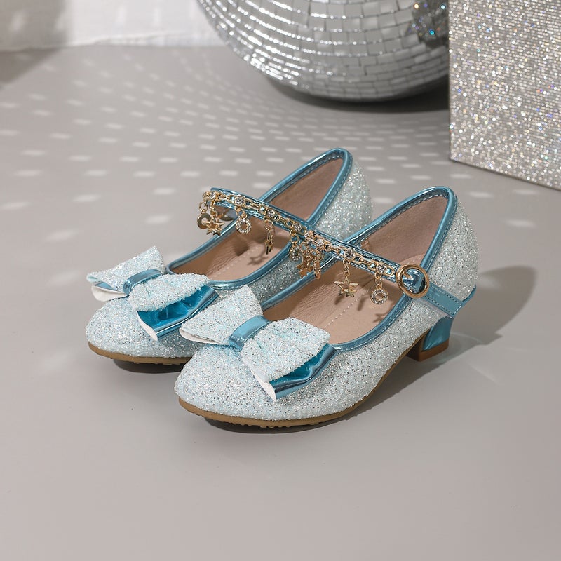 Autumn New Girls Sequin Princess Shoes Little Girl Dance Performance High Heels Children''s Chain Single Shoes - Image 1