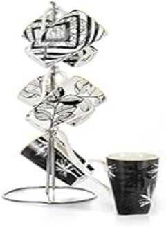 Lotus Lotus 1000403 Fine Porcelain Tea and Coffee Mug 6 Piece Set with Domino Stand, Multicolor 7 (6 porcelain coffee mugs + 1 stainless holder) 