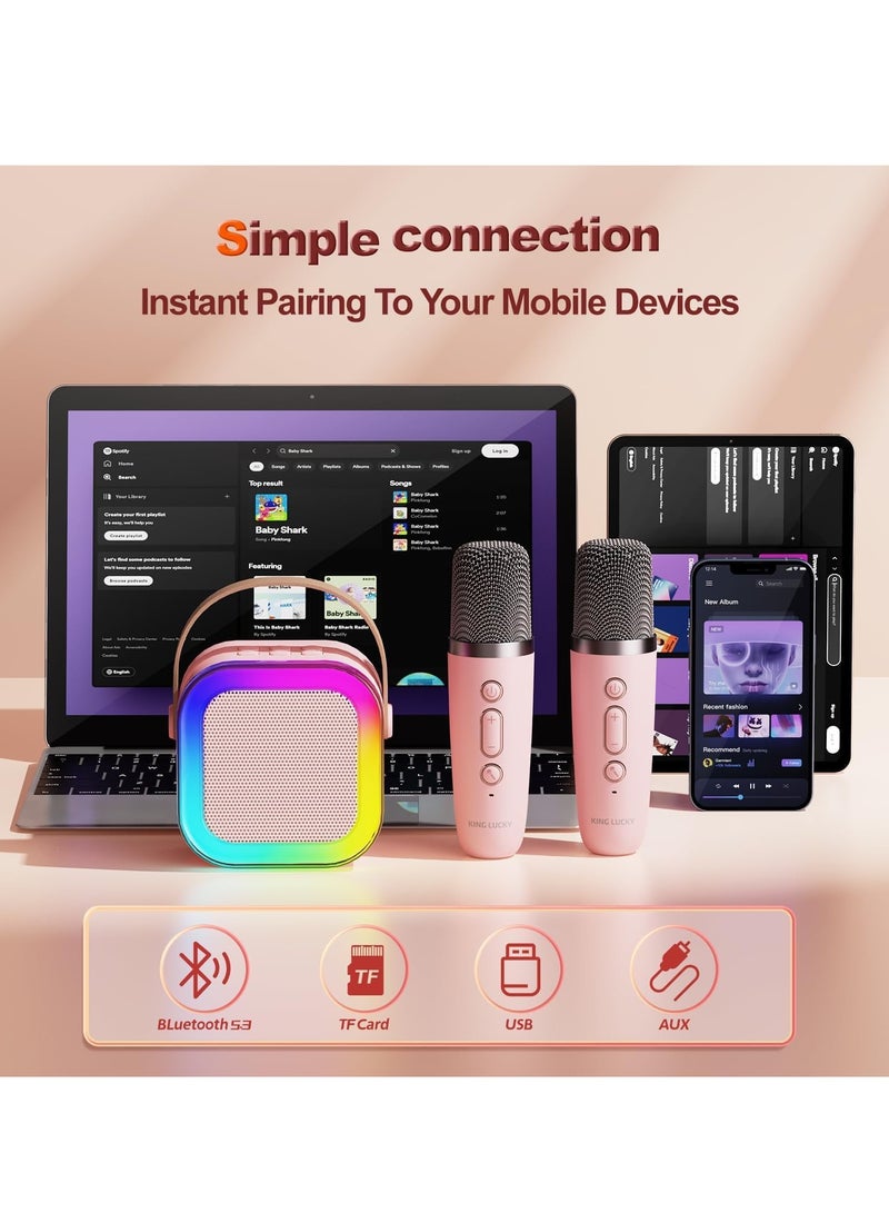 أَرَوْن آلة كاريوكي صغيرة، مناسبة لهدايا الأطفال، مكبر صوت بلوتوث محمول مع ميكروفونين لاسلكيين، يمكن استخدامها في مجموعة متنوعة من السيناريوهات، يمكن لـ ktv المنزلي الغناء في أي وقت - Image 3