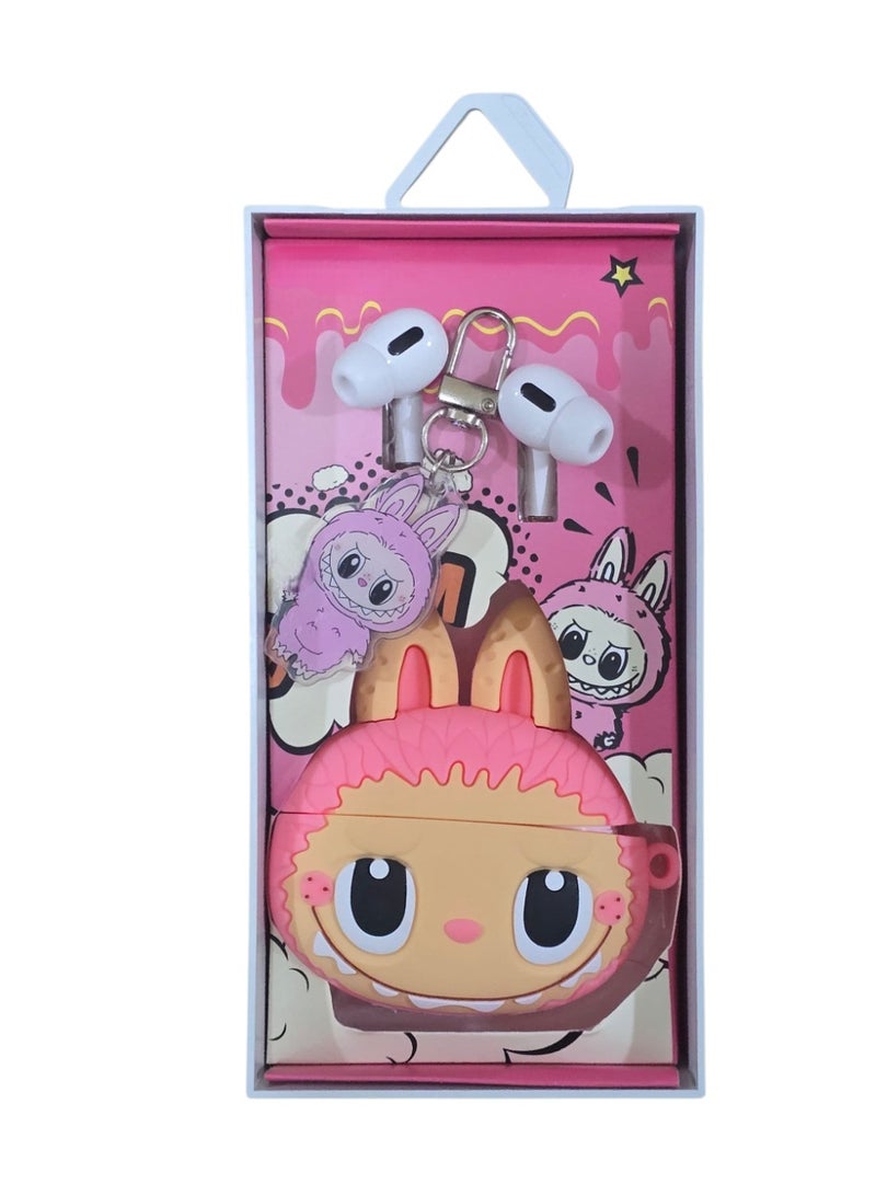 Cute Wireless Earbuds with Case & Keychain – One Color Only (Random from Pink / Green / Brown) - Image 4