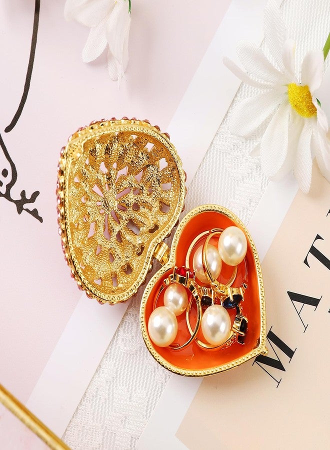 Furuida Love Heart Jewelry Trinket Box Pink Rhinestones Small Ring Hold Boxes Hand-Painted Classic Ornaments Craft Gift for Valentine's Day Mother's Day （Pink） - Image 5