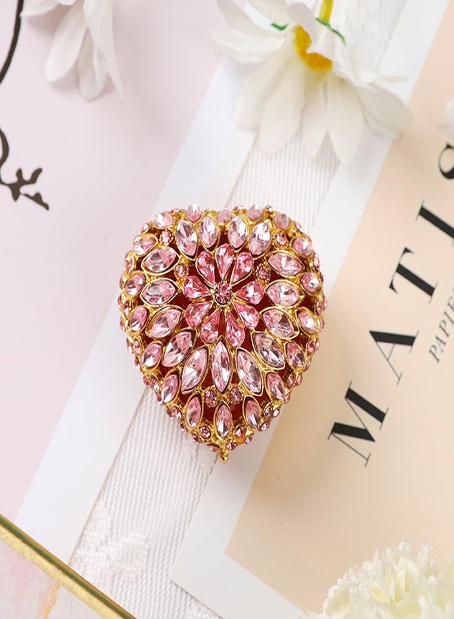 Furuida Love Heart Jewelry Trinket Box Pink Rhinestones Small Ring Hold Boxes Hand-Painted Classic Ornaments Craft Gift for Valentine's Day Mother's Day （Pink） - Image 4