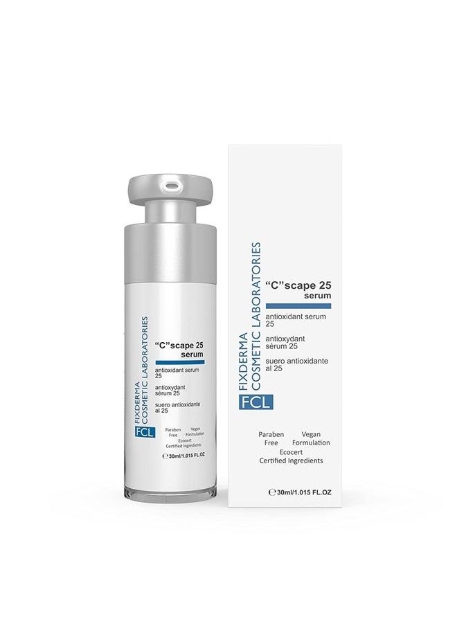 FIXDERMA COSMETIC LABORATORIES - سيروم فيتامين سي 25% FCL، سيروم C Scape 25 للوجه | سيروم تفتيح للبشرة | سيروم مضاد للشيخوخة للنساء والرجال | يقلل من الخطوط الدقيقة وسيروم التجاعيد - 1.01 أونصة سائلة - Image 1
