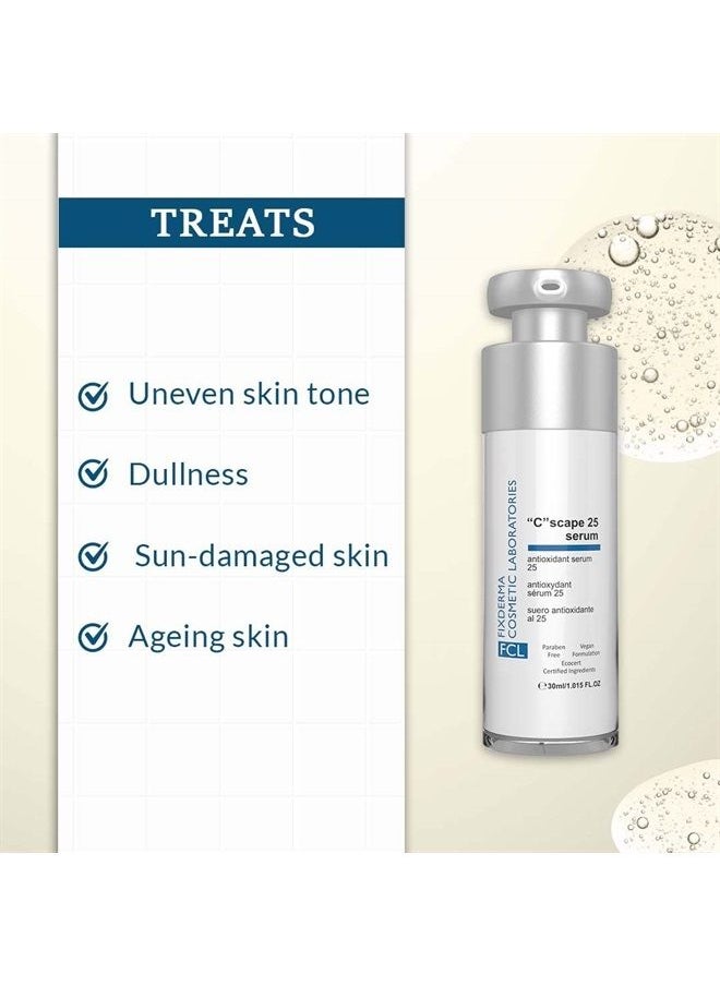 FIXDERMA COSMETIC LABORATORIES - سيروم فيتامين سي 25% FCL، سيروم C Scape 25 للوجه | سيروم تفتيح للبشرة | سيروم مضاد للشيخوخة للنساء والرجال | يقلل من الخطوط الدقيقة وسيروم التجاعيد - 1.01 أونصة سائلة - Image 1