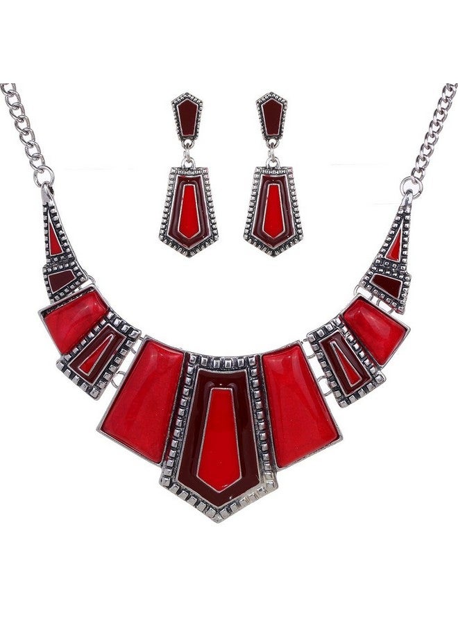 YAZILIND Red Irregular Bib Collar Earrings Necklace Jewelry Set - Image 1
