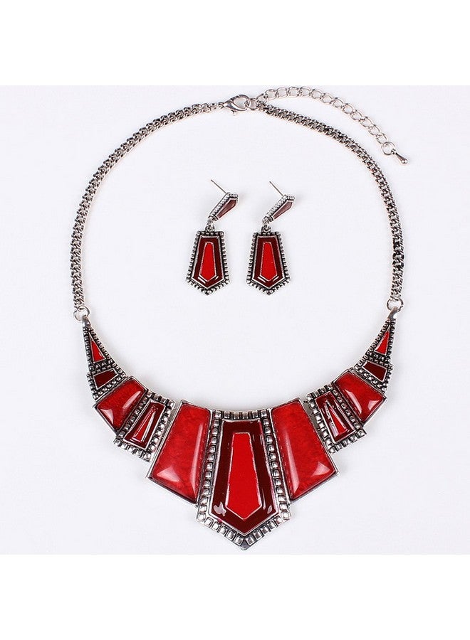 YAZILIND Red Irregular Bib Collar Earrings Necklace Jewelry Set - Image 3