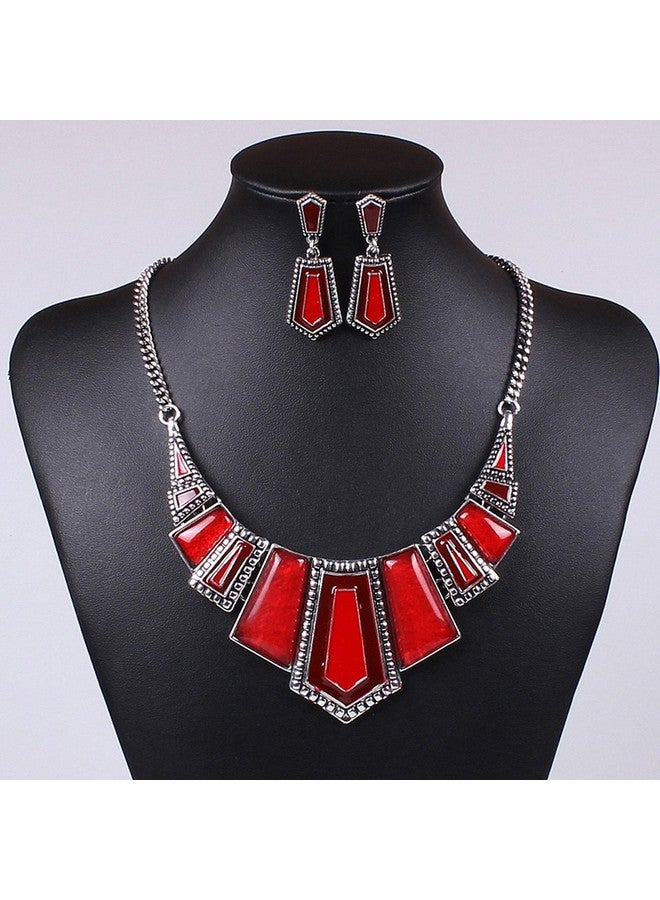 YAZILIND Red Irregular Bib Collar Earrings Necklace Jewelry Set - Image 2