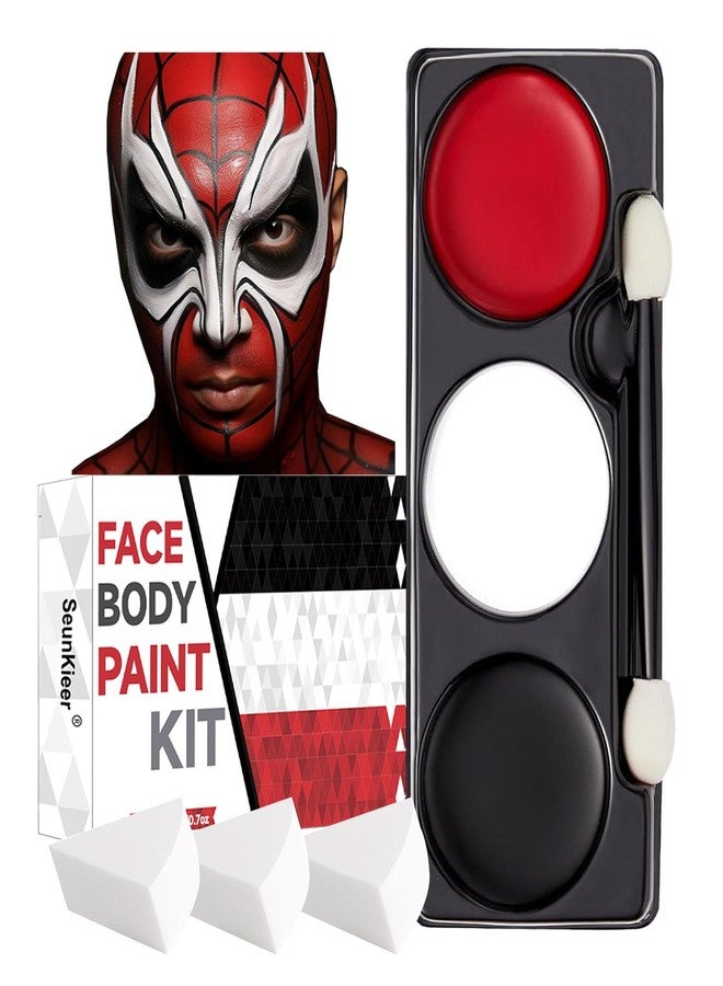 SeunKieer Halloween White Black Red Face Body Paint + 3PC Sponge + Brush, Oil Based Face Painting Kit Paint Palette Kit for Halloween Devil Cosplay Clown Joker Skeleton Vampire Costume SFX Makeup Theme Parties - Image 1