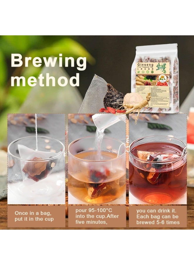 Slimming Herb Original Kidney Tea Formula Ginseng Six Treasure Tea - Natural Chinese Traditional Herbal Ginseng Five Treasures Kidney Detox Cleanse Teabag For Men Women - Image 5
