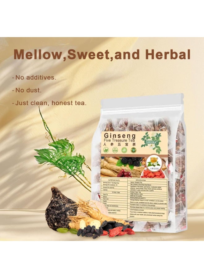 Slimming Herb Original Kidney Tea Formula Ginseng Six Treasure Tea - Natural Chinese Traditional Herbal Ginseng Five Treasures Kidney Detox Cleanse Teabag For Men Women - Image 2
