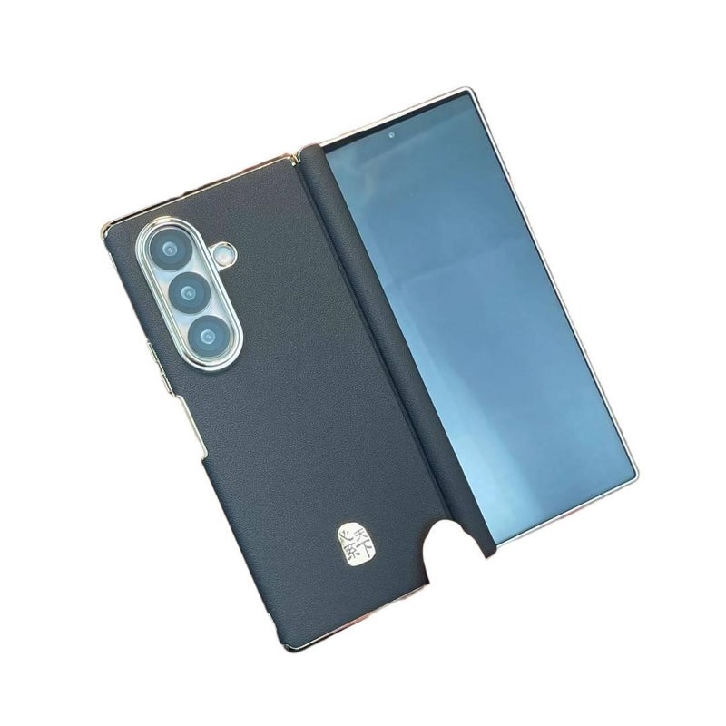 Leather Protective Texture for Samsung Galaxy Z Fold 7 with Dual Hinge and Texture and Electroplated Edge in Elegant Brown - Image 4