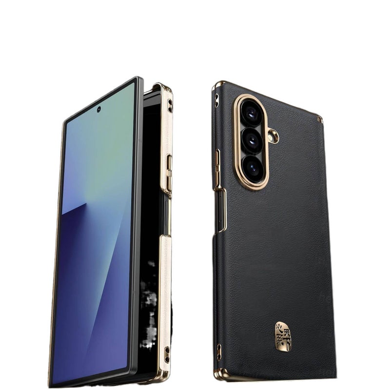 Leather Protective Texture for Samsung Galaxy Z Fold 7 with Dual Hinge and Texture and Electroplated Edge in Elegant Brown - Image 2