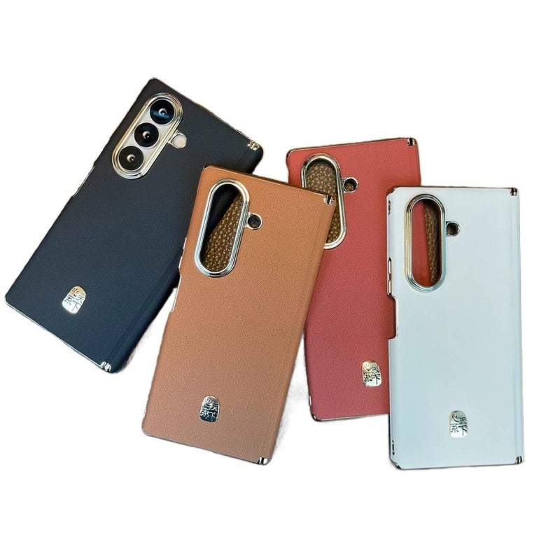 Leather Protective Texture for Samsung Galaxy Z Fold 7 with Dual Hinge and Texture and Electroplated Edge in Elegant Brown - Image 3