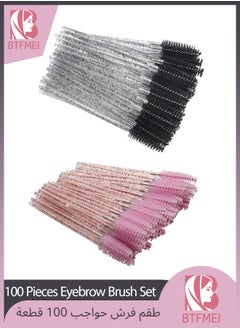 BTFMEI 100 Pieces Eyelash and Eyebrow Brush Set (Black+pink)  - Image 1