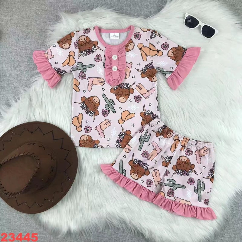 New Summer Suit Girls Baby Kids Set Colorful Bow Printed Girls Shorts Suit - Image 1