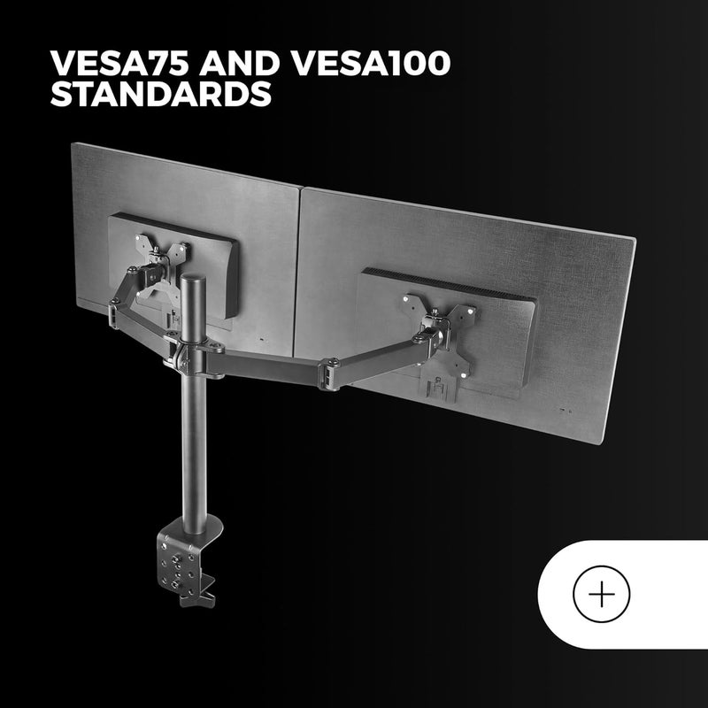 MARS GAMING MARM2 Black, Dual Arm Monitor Mount for Screens up to 27", Articulating and Height Adjustable, Sturdy Frame, VESA75 and VESA100 Compatible - Image 5