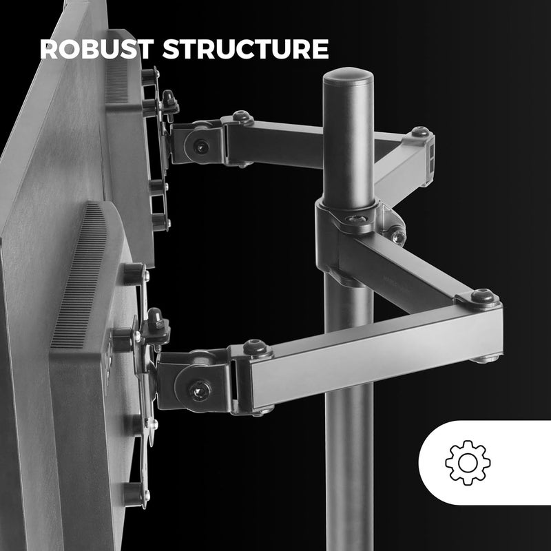 MARS GAMING MARM2 Black, Dual Arm Monitor Mount for Screens up to 27", Articulating and Height Adjustable, Sturdy Frame, VESA75 and VESA100 Compatible - Image 4