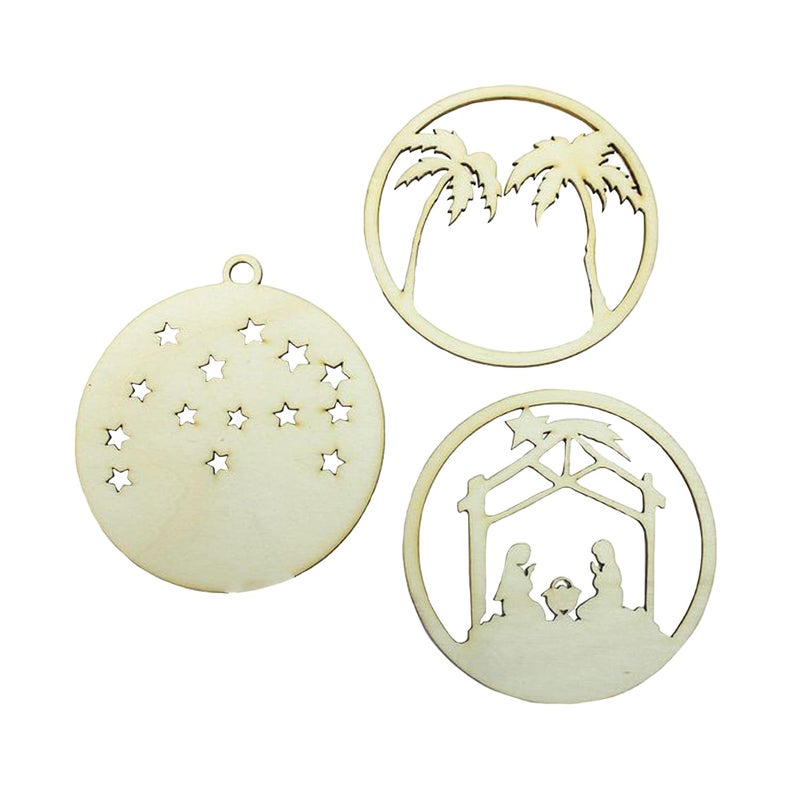 Curious Button Set of 2 Pcs Wood Nativity Scene Die Cuts, Wooden Christmas Nativity Scene Die Cuts, Nativity Scene Cutou, Holy Night. - Image 2