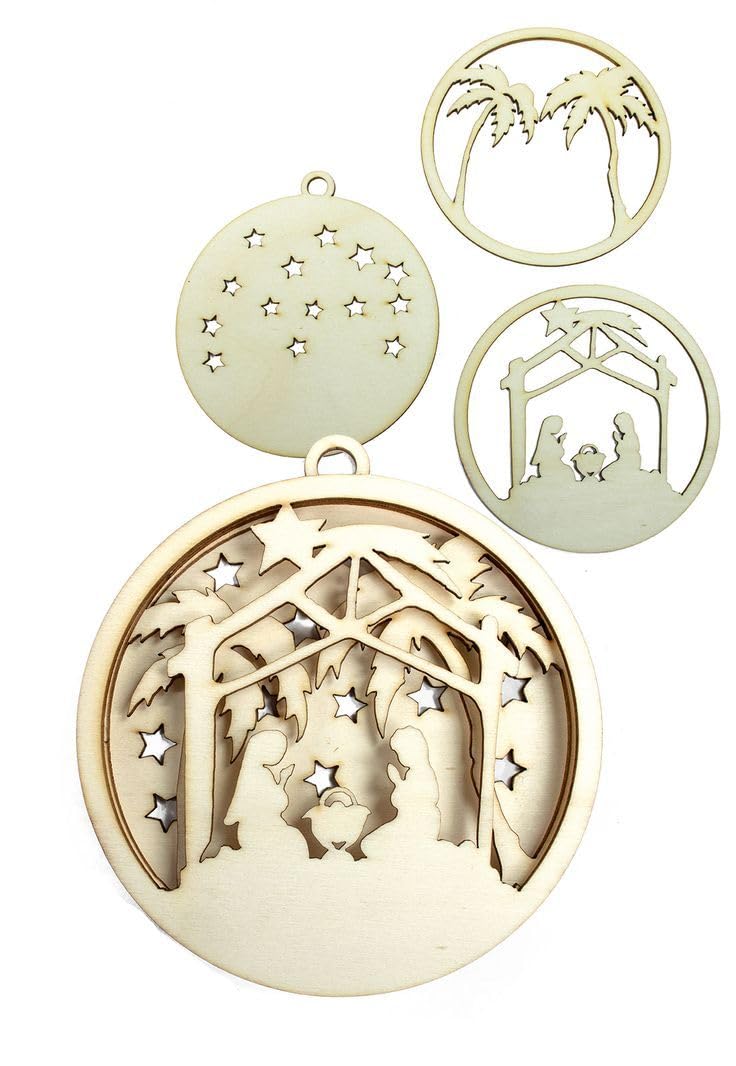 Curious Button Set of 2 Pcs Wood Nativity Scene Die Cuts, Wooden Christmas Nativity Scene Die Cuts, Nativity Scene Cutou, Holy Night. - Image 1