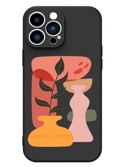 Protective Slim Fit Case Liquid Silicone Cover with Full Body Protection Anti-Scratch Shockproof Case For iPhone 13 Pro Black  - Vase with Leaf2