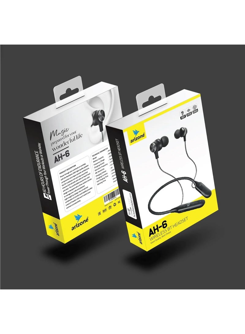 Arizone AH-6 Wireless Bluetooth 5.0 Earphones – 60H Battery, Noise Cancelling - Image 3
