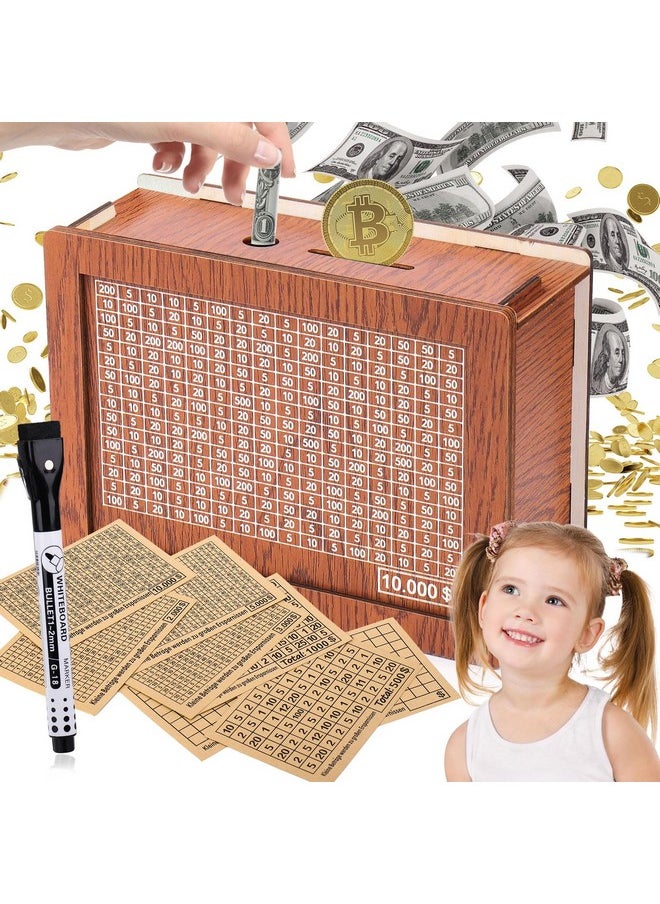 PalkSky Money Saving Box, Wooden Cash Vault For Kids And Adults, Reusable Money Box With Countdown And Money Target, Challenges Cash Saving Box Storage Money With Counter, Best Gift For Boys, Girls  - Image 1