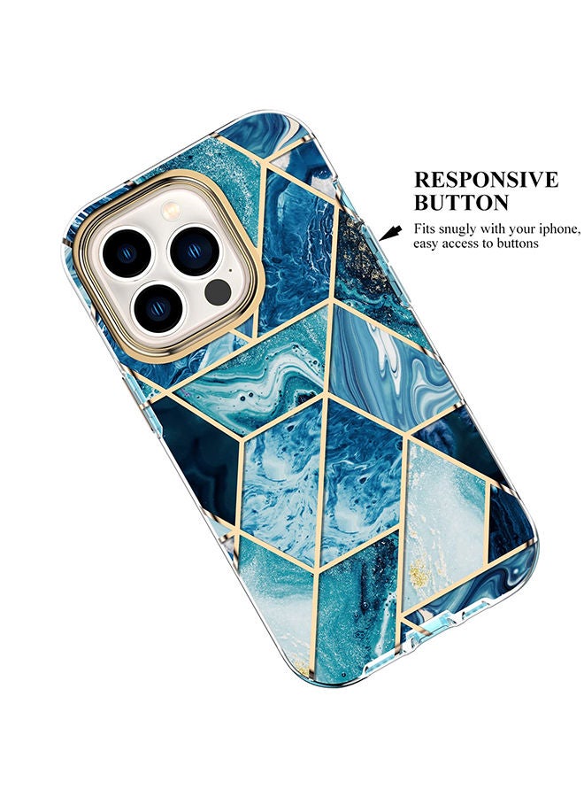 Marble Bundle for iPhone 14 Pro Max Case & Airpods Pro 2 Case/Airpods Pro 2nd Generation Case Full-Body Smooth Gloss Finish Marble Shockproof Bumper Stylish Cover for Women Girls - Blue