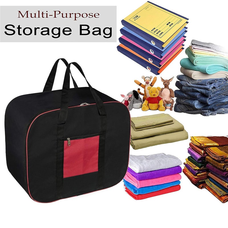 Asthi Asthi Nylon Big Underbed Storage Bag MoistureProof Cloth Organizer with Zippered Closure Handle Black Red Rectangular 54x46x28 cm Pack of 1 PACK OF3  - Image 3