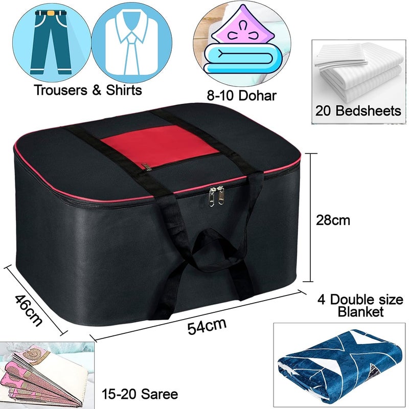 Asthi Asthi Nylon Big Underbed Storage Bag MoistureProof Cloth Organizer with Zippered Closure Handle Black Red Rectangular 54x46x28 cm Pack of 1 PACK OF3  - Image 2