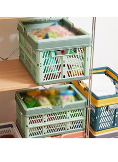 POWER Picnic Basket,Folding Picnic Shopping Bag Basket Hamper,Collapsible Picnic Basket,Portable Foldable Plastic Storage Basket,Supermarket Shopping Basket,PP Material,Green,1PCS  - Image 2