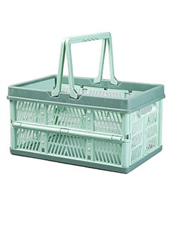 POWER Picnic Basket,Folding Picnic Shopping Bag Basket Hamper,Collapsible Picnic Basket,Portable Foldable Plastic Storage Basket,Supermarket Shopping Basket,PP Material,Green,1PCS  - Image 1