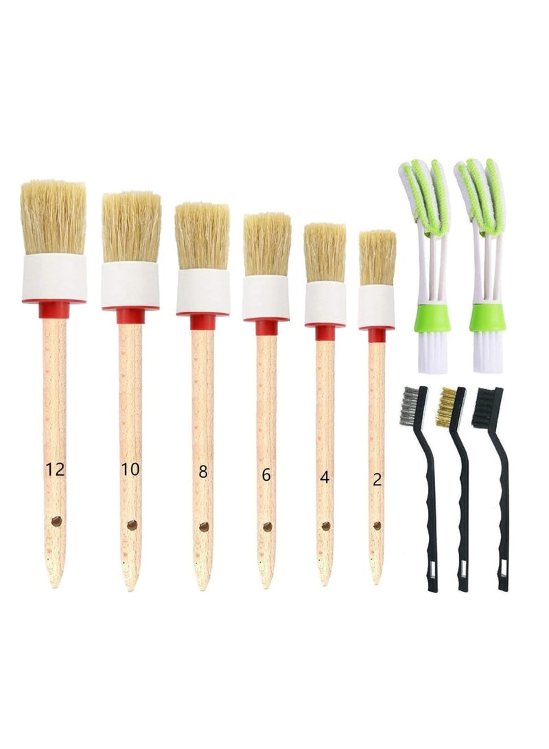 SYOSI Car Detailing Brush Set for Cleaning Wheels Interior Exterior Leather Includes 6Pcs Wooden Handle Automotive Detail Brush 3Pcs Wire Brush and 2Pcs Air Conditioner Brush 11Pcs - Image 1