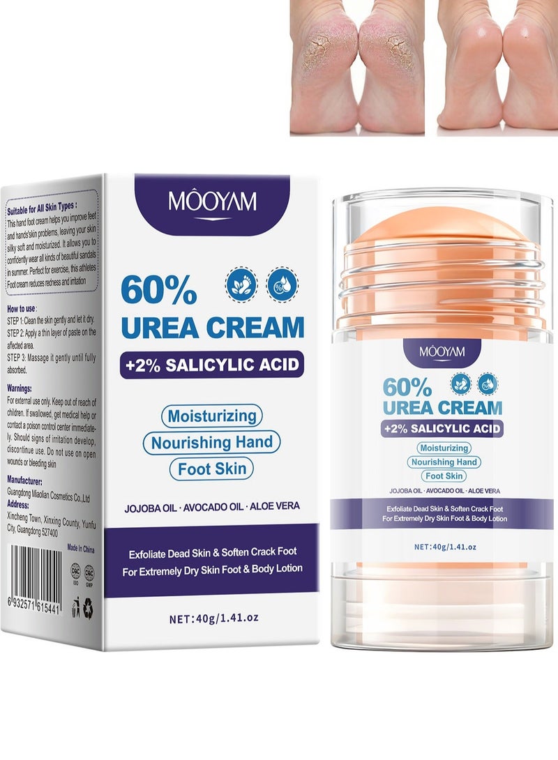 MOOYAM 60% Urea Cream with 2% Salicylic Acid 40g Urea Cream for Dry Cracked Feet, Knees, Elbows, Hands, Moisturizes and Hydrates the Dry Skin, Callus Remover & Skin Softener for Extremely Dry Cracked Skin - Image 1