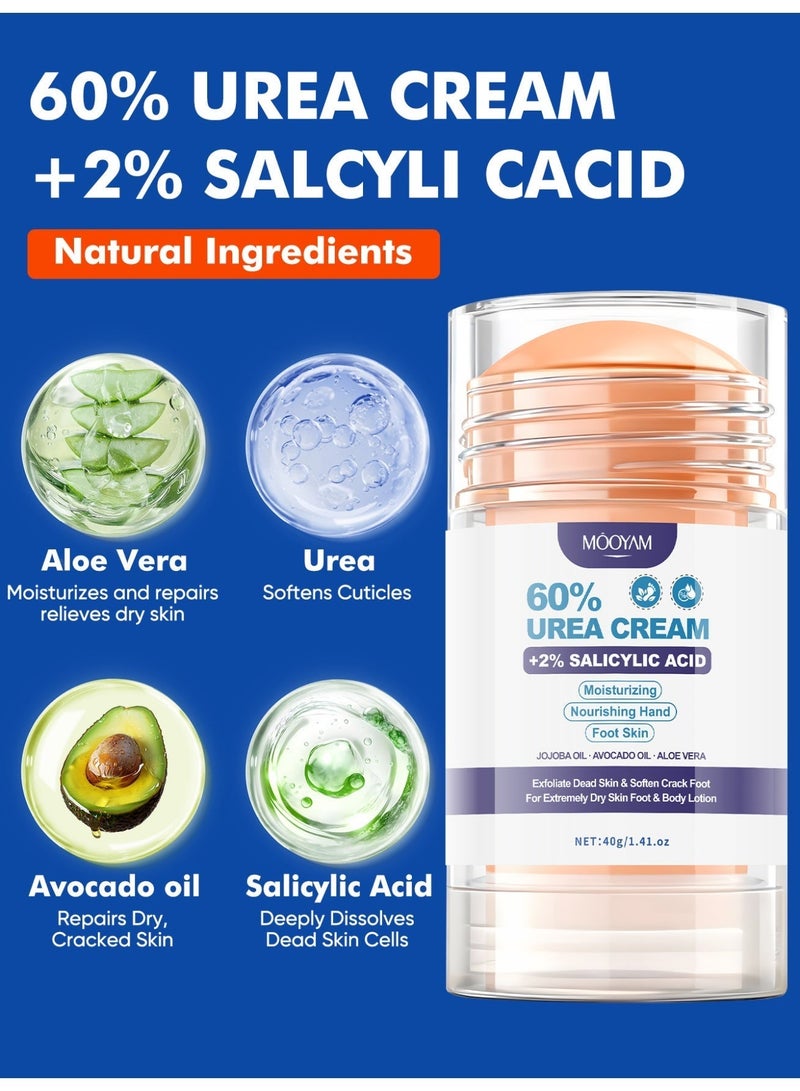 MOOYAM 60% Urea Cream with 2% Salicylic Acid 40g Urea Cream for Dry Cracked Feet, Knees, Elbows, Hands, Moisturizes and Hydrates the Dry Skin, Callus Remover & Skin Softener for Extremely Dry Cracked Skin - Image 2
