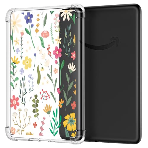 MoKo Case for All-New 7" Kindle Paperwhite (12th Generation-2024) and Kindle Colorsoft Signature Edition 2024 Ultra Thin Clear Flexible Transparent TPU Skin Bumper Back Cover Shell, Clear & Flower - Image 1