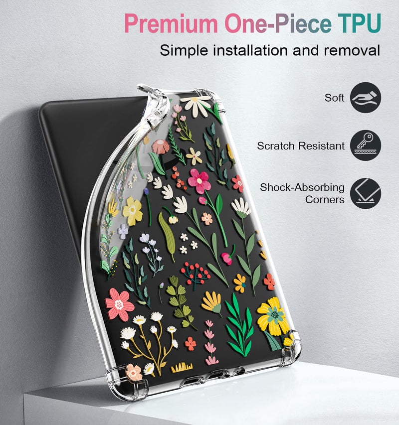 MoKo Case for All-New 7" Kindle Paperwhite (12th Generation-2024) and Kindle Colorsoft Signature Edition 2024 Ultra Thin Clear Flexible Transparent TPU Skin Bumper Back Cover Shell, Clear & Flower - Image 4