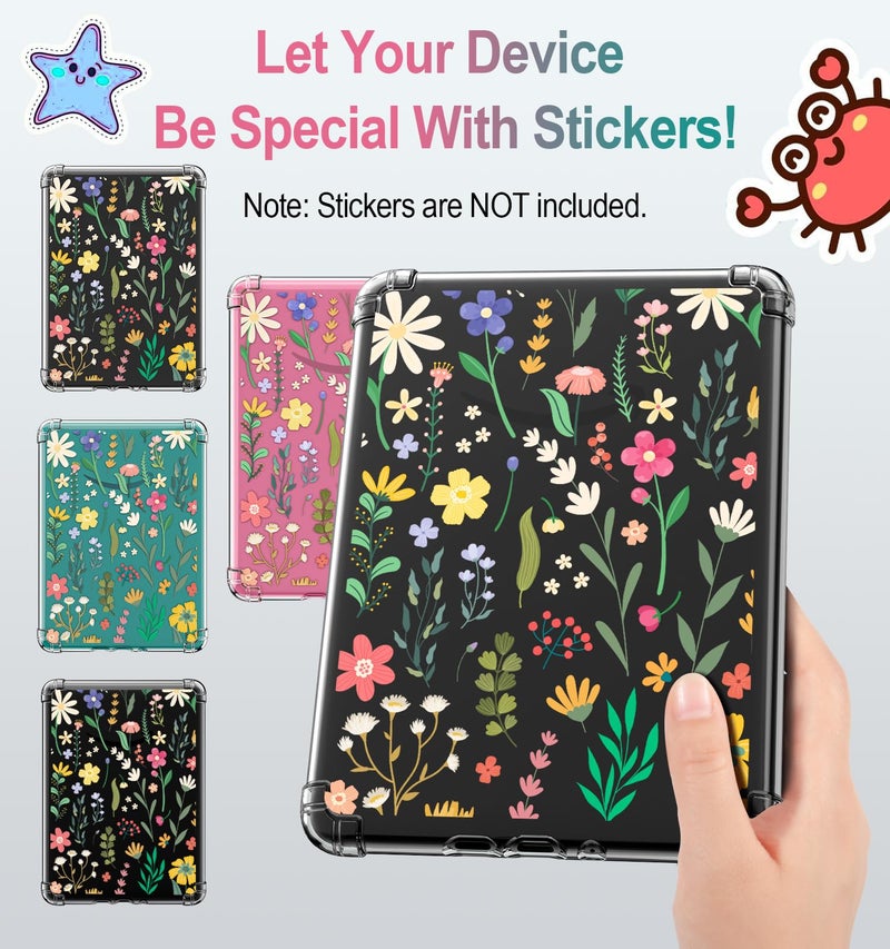 MoKo Case for All-New 7" Kindle Paperwhite (12th Generation-2024) and Kindle Colorsoft Signature Edition 2024 Ultra Thin Clear Flexible Transparent TPU Skin Bumper Back Cover Shell, Clear & Flower - Image 3